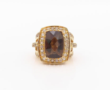 925 Sterling Silver Vintage Ring Gold Plated Smoky Quartz & Topaz  Sz 7  RG29975