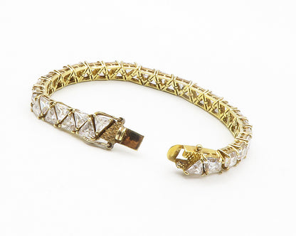 925 Sterling Silver  Shiny Cubic Zirconia Gold Plated Chain Bracelet  BT5477