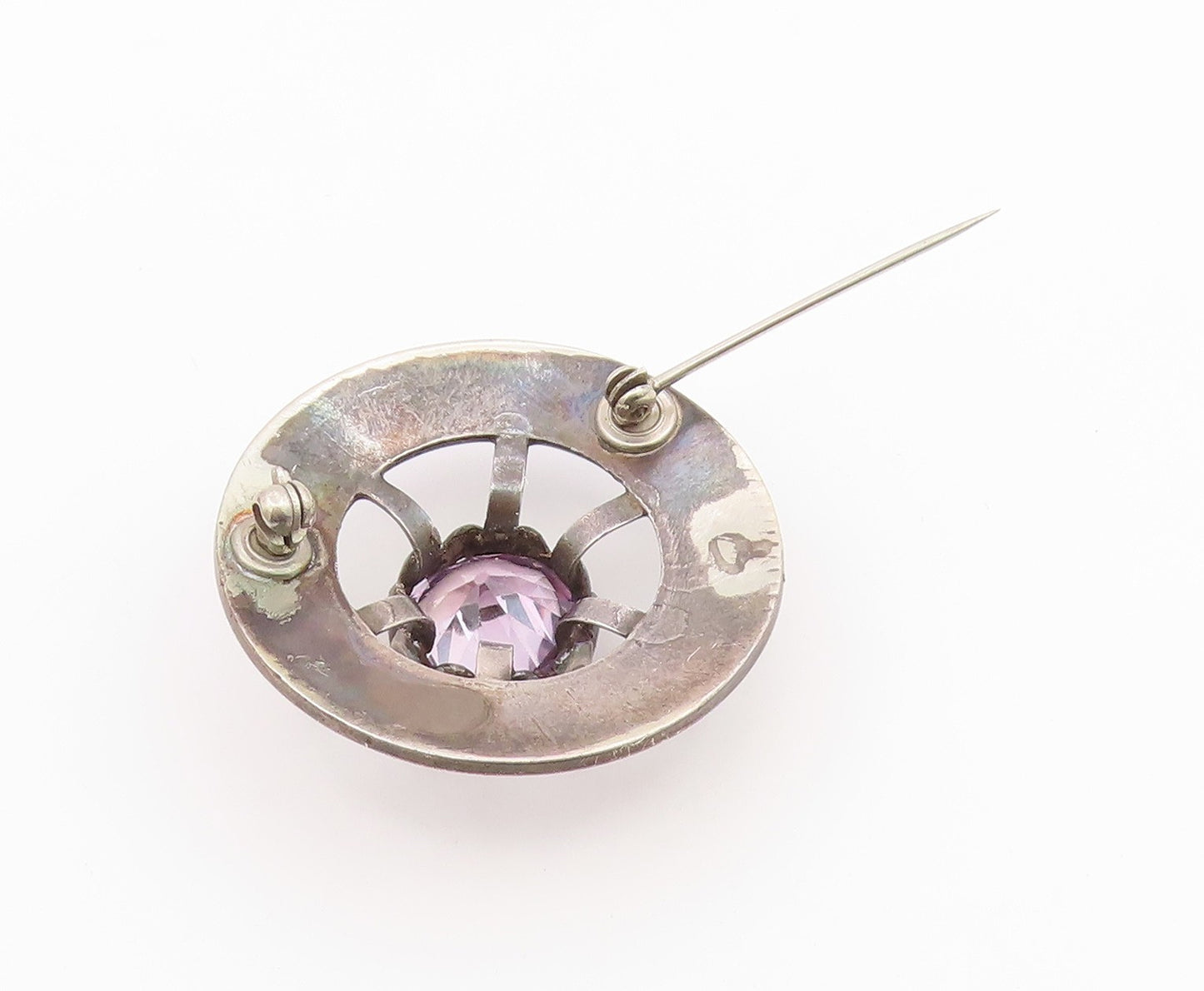 925 Sterling Silver Vintage Brooch Pin Faceted Gemstone Celtic Thistle  BP12565