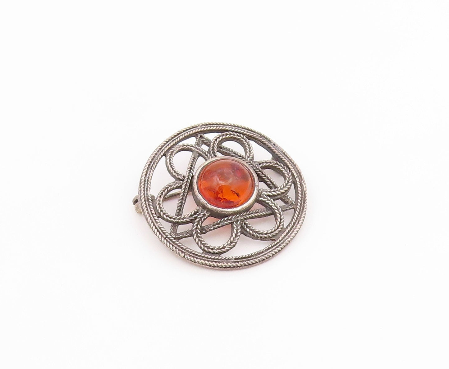 925 Sterling Silver  Vintage Cabochon Amber Wheat Floral Brooch Pin  BP4831