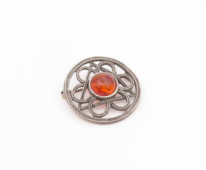 925 Sterling Silver  Vintage Cabochon Amber Wheat Floral Brooch Pin  BP4831