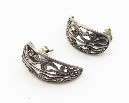 925 Sterling Silver  Vintage Dark Tone Open Swirl Twist Drop Earrings  EG5674