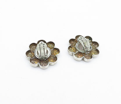 925 Sterling Silver  Vintage Rose Quartz Floral Non Pierce Earrings  EG2223