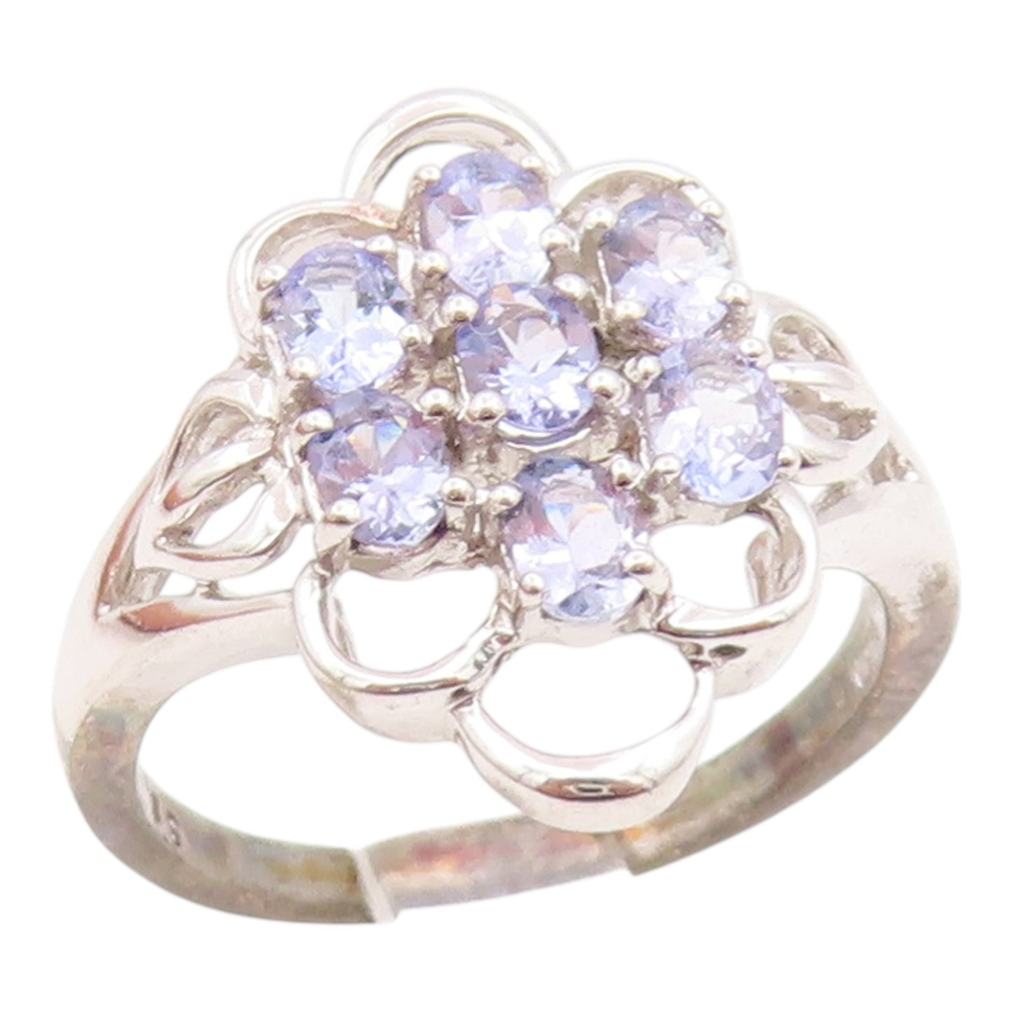 925 Sterling Silver Vintage Ring Elegant Tanzanite Floral Cluster  Sz 8  RG35674