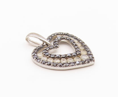 925 Sterling Silver  Vintage Topaz & Black Hematite Heart Pendant  PT16435