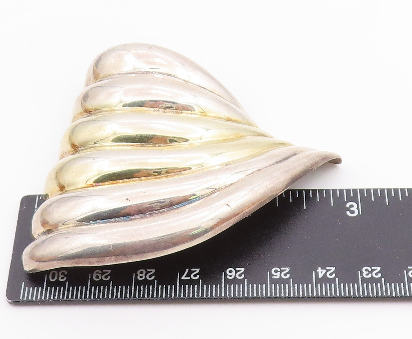 MEXICO 925 Sterling Silver  Vintage Modernist Fluted Wing Brooch Pin  BP4336