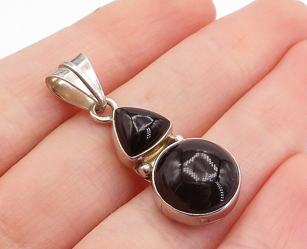 925 Sterling Silver  Vintage Multi Shape Cabochon Black Onyx Pendant  PT3260
