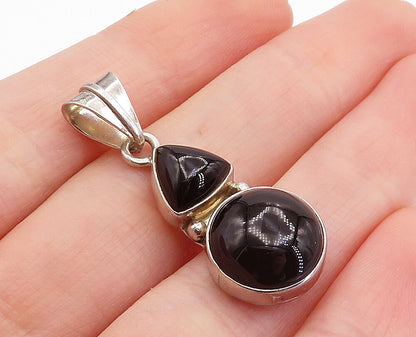 925 Sterling Silver  Vintage Multi Shape Cabochon Black Onyx Pendant  PT3260