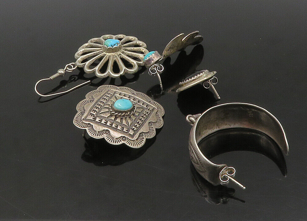 ZUNI NAVAJO 925 Silver  Vintage Turquoise & Onyx Lot Single Earrings  EG11255