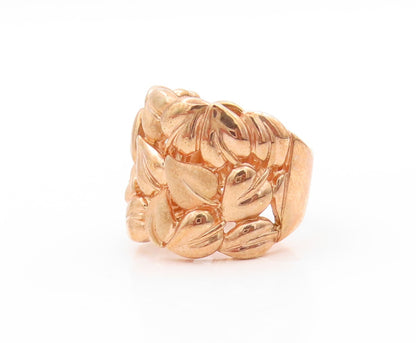 925 Sterling Silver Vintage Ring Rose Gold Plated Brutalist Leaves Sz 6  RG32915
