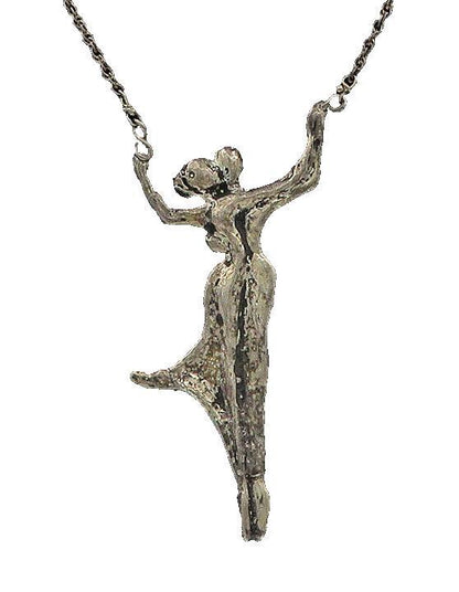 925 Sterling Silver  Vintage Modernist Sculpted Couple Chain Necklace  NE3466