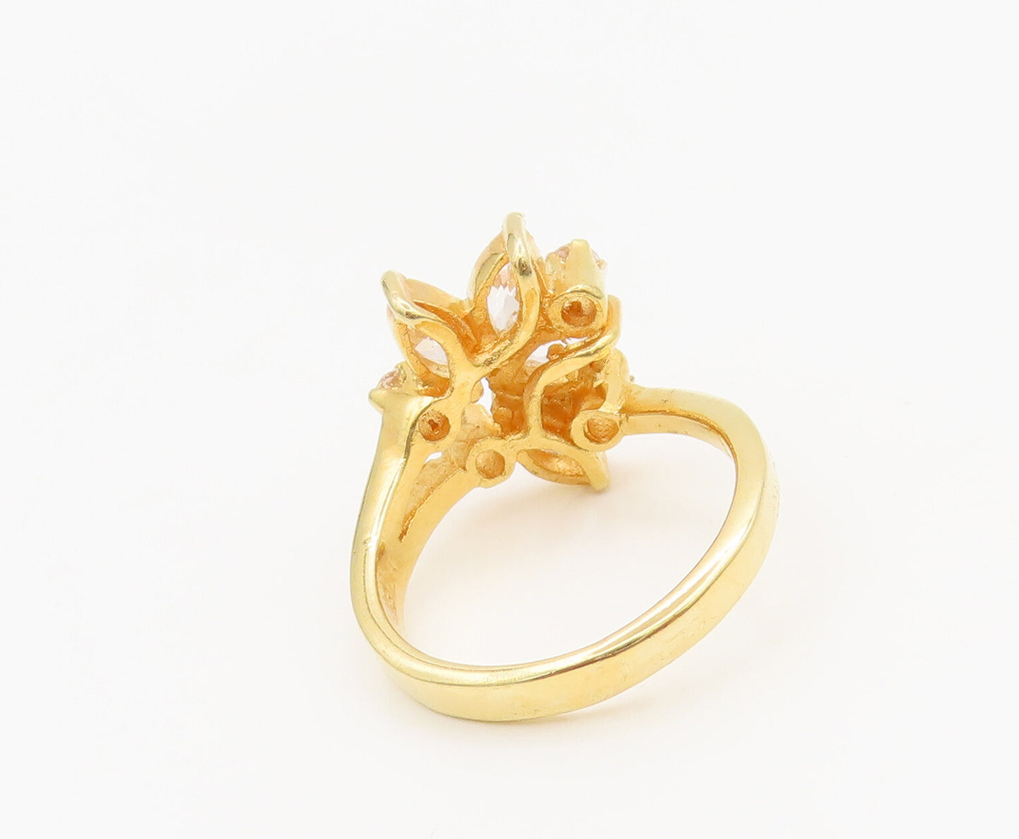925 Sterling Silver  Vintage Gold Plated Designer Floral CZ Ring Sz 5  RG27387