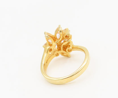 925 Sterling Silver  Vintage Gold Plated Designer Floral CZ Ring Sz 5  RG27387