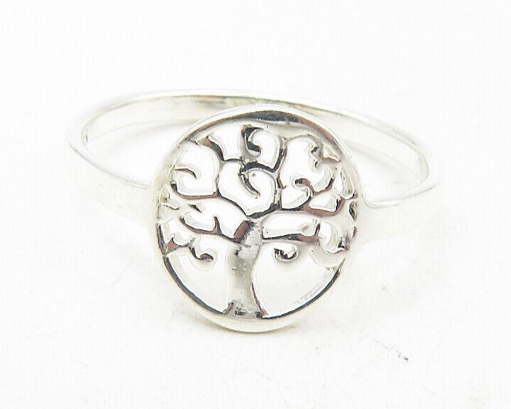 925 Sterling Silver Shiny Cutout Tree Of Life Motif Band Ring Sz 8.5  RG9198