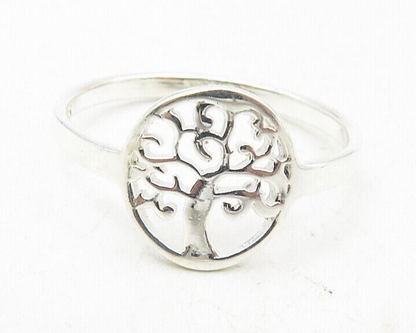 925 Sterling Silver Shiny Cutout Tree Of Life Motif Band Ring Sz 8.5  RG9198
