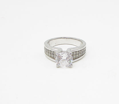 925 Sterling Silver  Faceted White Cubic Zirconia Band Ring Sz 7  RG3267