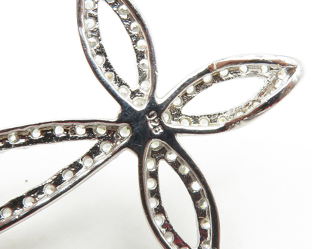 925 Sterling Silver  Cubic Zirconia Floral Religious Cross Pendant  PT14744