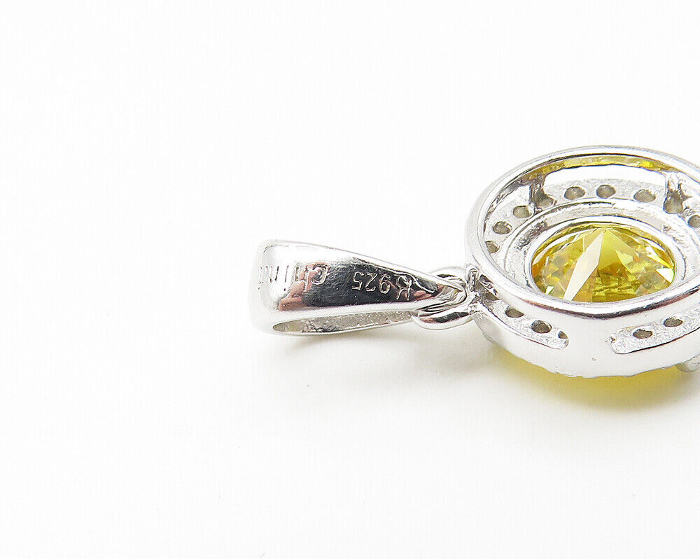 925 Sterling Silver  Sparkling Yellow Cubic Zirconia Round Pendant  PT8981