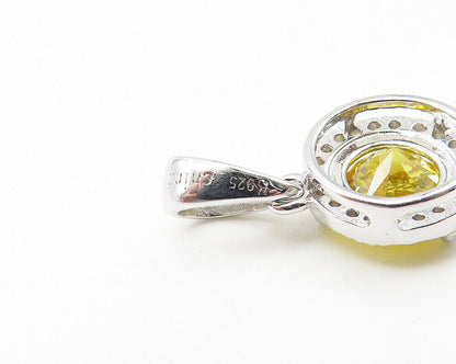 925 Sterling Silver  Sparkling Yellow Cubic Zirconia Round Pendant  PT8981