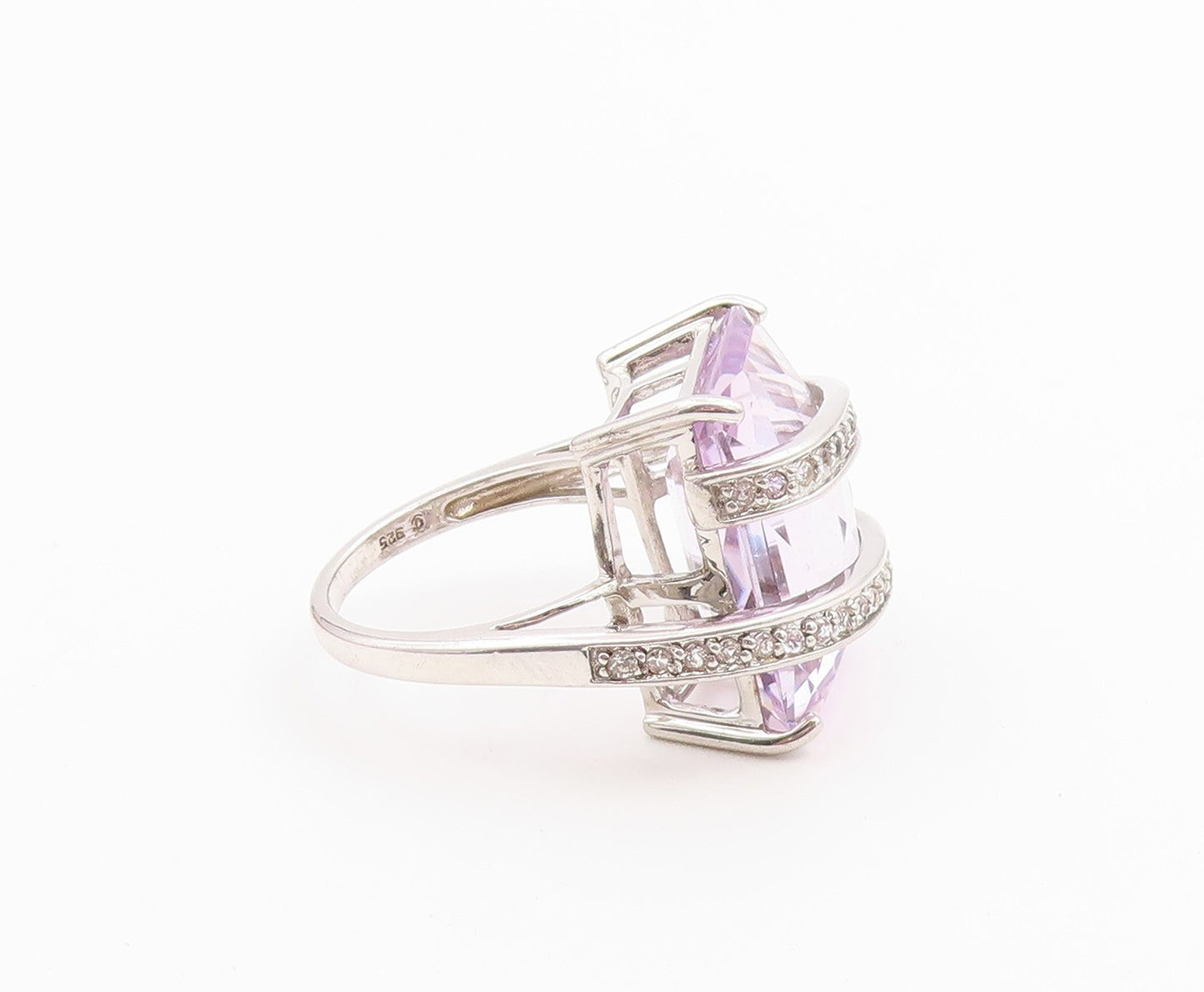925 Sterling Silver Vintage Ring Faceted Amethyst With CZ Wrap Band Sz 8 RG36482