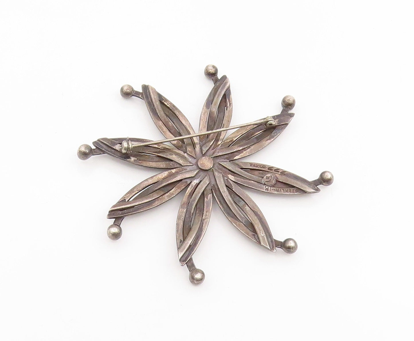 925 Sterling Silver Vintage Brooch Pin TAXCO Modernist Circular Flower  BP12405