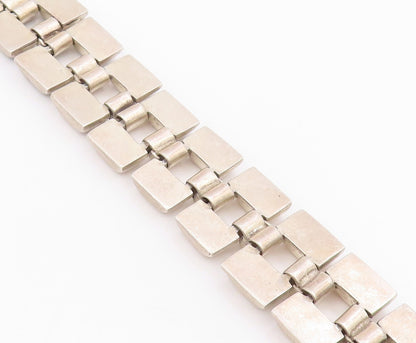 925 Sterling Silver Vintage Bracelet MEXICO Modernist Wide Panel Link  BT11614