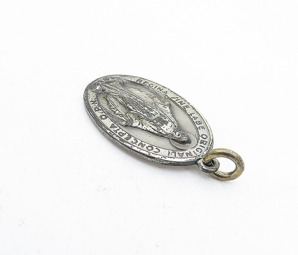 925 Sterling Silver  Vintage Antique Dark Tone Religious Figure Pendant PT3754