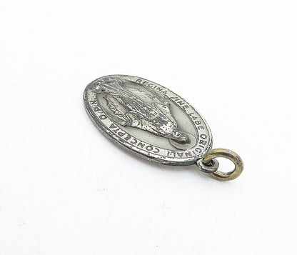 925 Sterling Silver  Vintage Antique Dark Tone Religious Figure Pendant PT3754