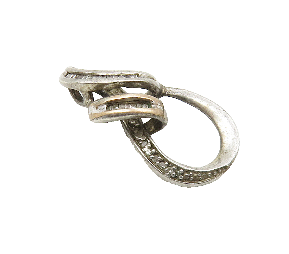 925 Sterling Silver  Vintage Genuine Diamonds 2 Tone Infinity Pendant  PT13124