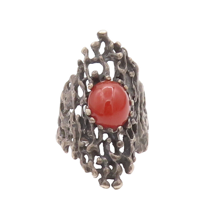 925 Sterling Silver Vintage Ring Carved Oval Carnelian Adjustable Sz 8.5 RG27717