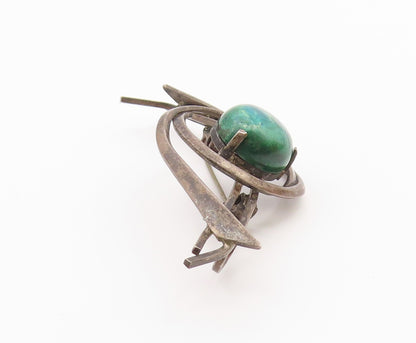 ISRAEL 925 Silver  Vintage Cabochon Cut Eilat Stone Swirled Brooch Pin  BP7921