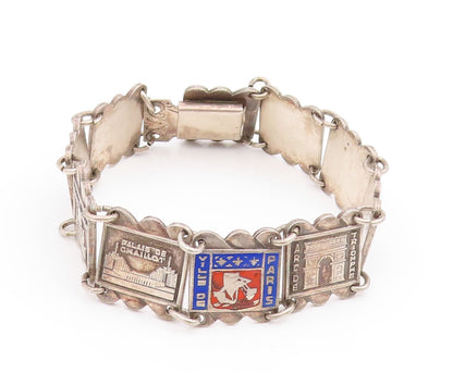 925 Sterling Silver Vintage Bracelet Dark Tone Carved France Monuments  BT11026