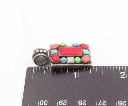 925 Sterling Silver Vintage Pendant Cabochon Multi Gemstone Charm  PT26234