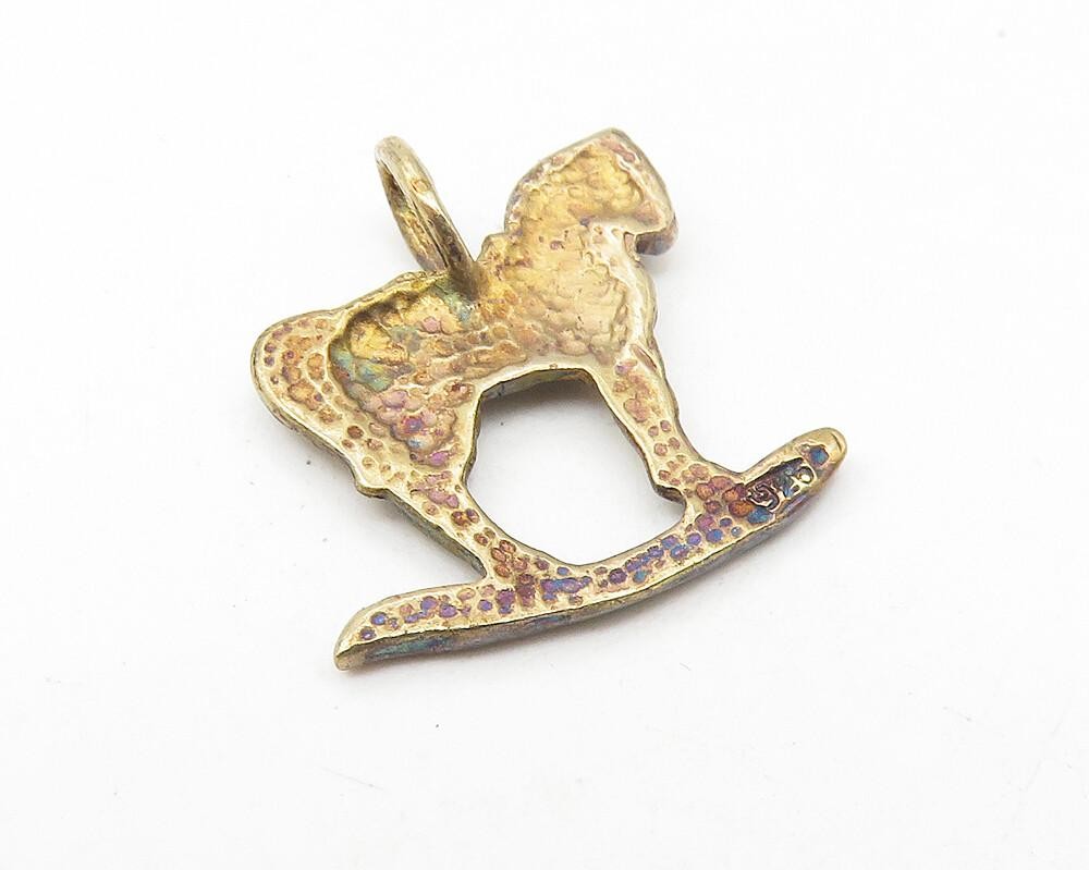 925 Sterling Silver  Vintage Diamond Cut Detail Rocking Horse Pendant  PT8964