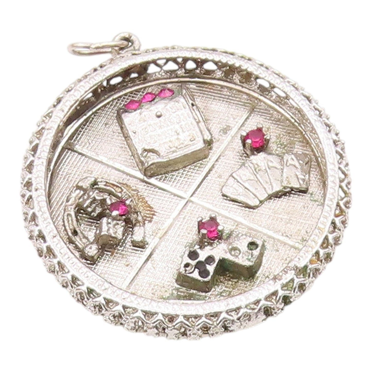 925 Sterling Silver  Vintage Pink Topaz Gamblers Good Luck Pendant  PT18631