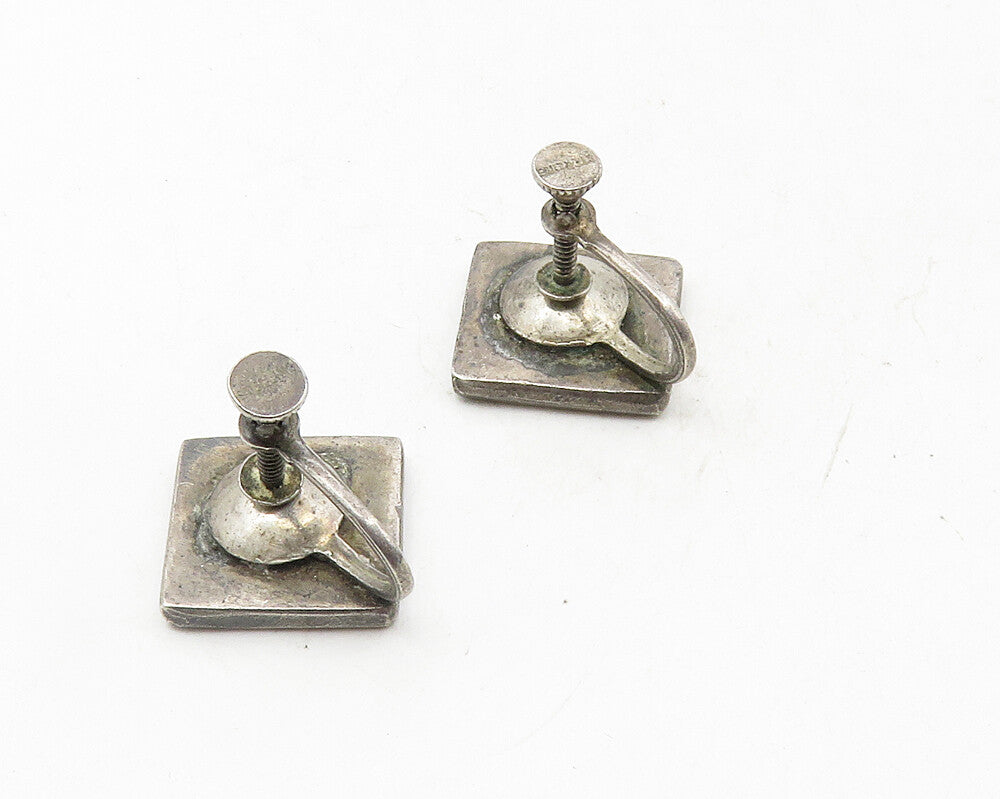 925 Sterling Silver  Vintage Oxidized Design Square Non Pierce Earrings  EG5197
