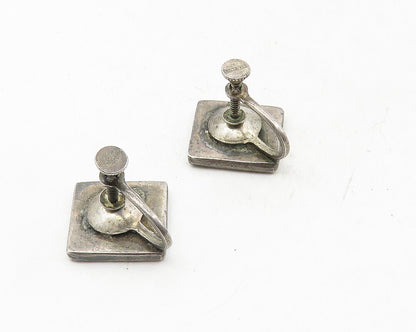 925 Sterling Silver  Vintage Oxidized Design Square Non Pierce Earrings  EG5197