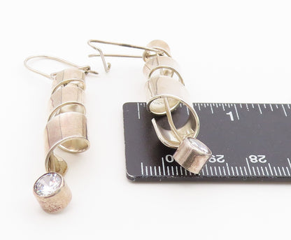 925 Sterling Silver Vintage Earrings Round Cut CZ Twisted Ribbon Dangle  EG14439
