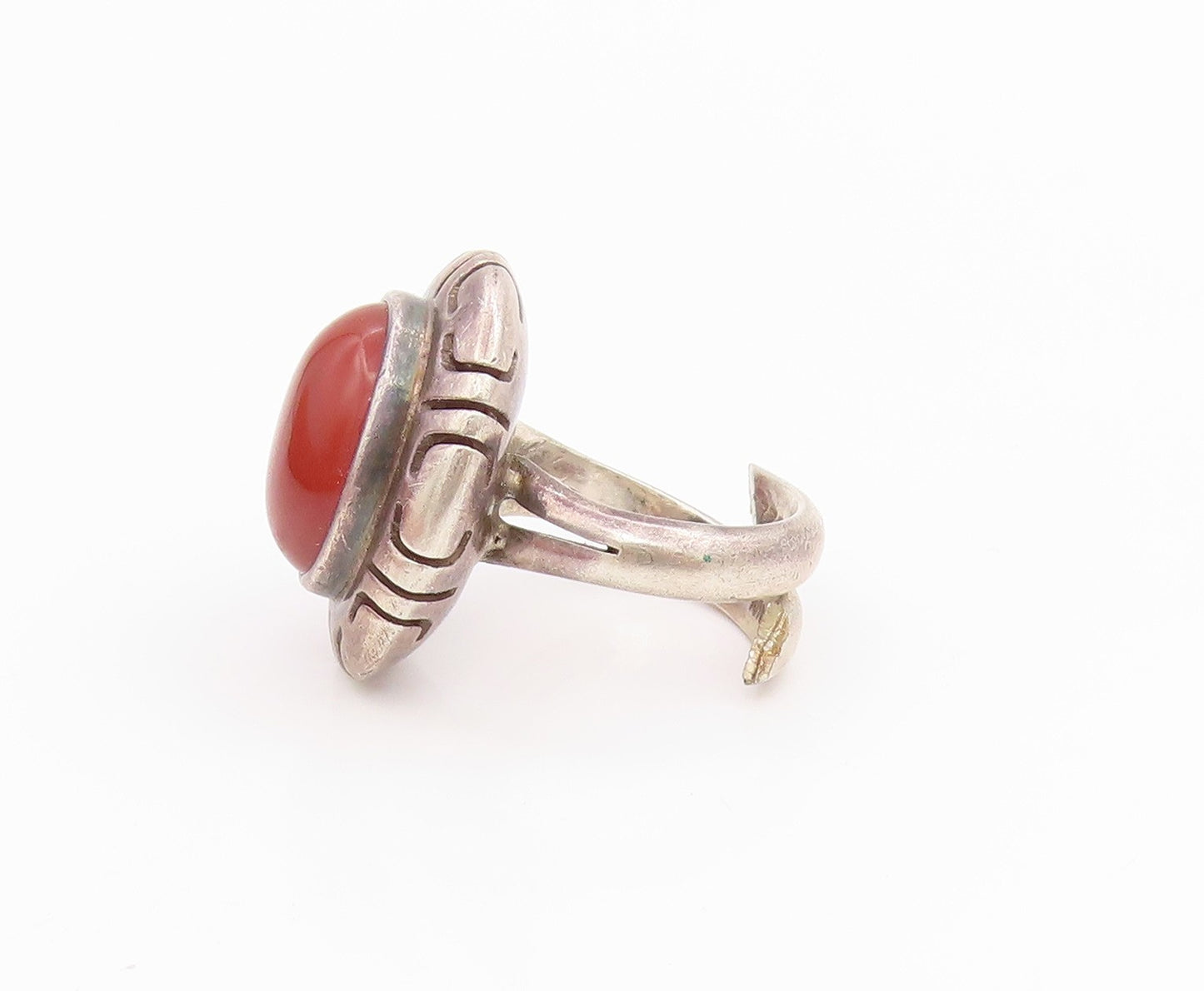 925 Sterling Silver Vintage Ring MEXICO Cabochon Carnelian Band  Sz 4  RG34492