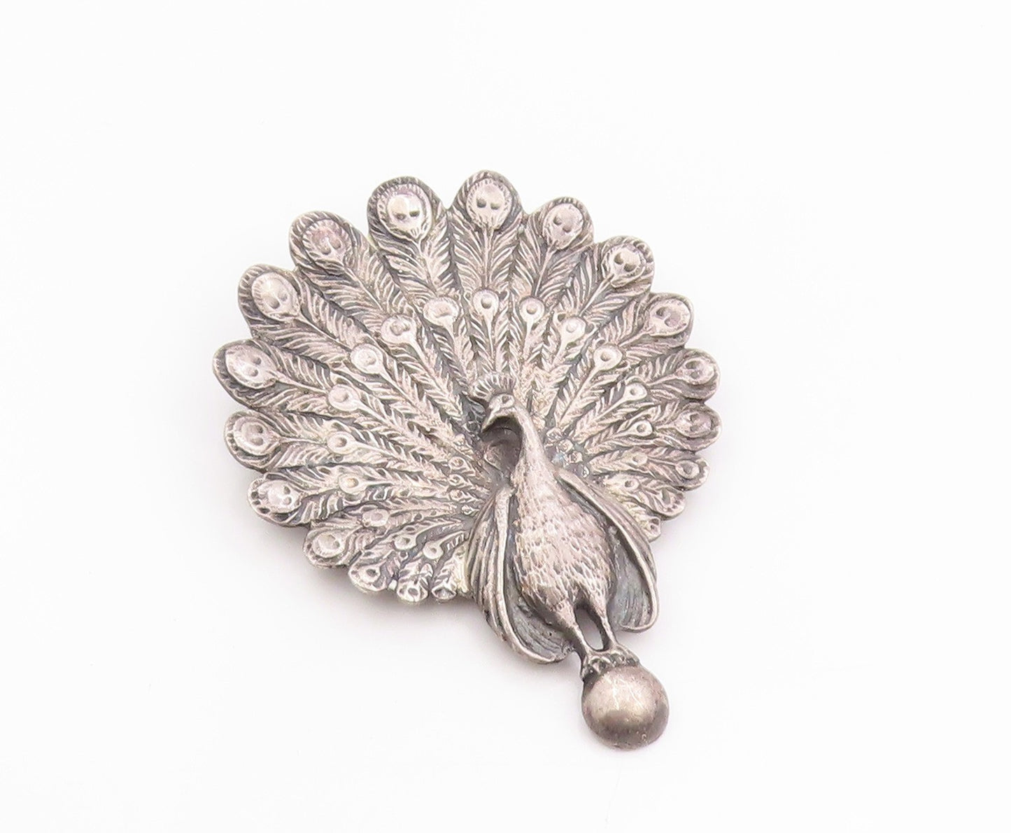 925 Sterling Silver Vintage Brooch CINI Etched Rare Majestic Peacock Pin BP11817