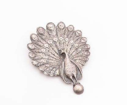 925 Sterling Silver Vintage Brooch CINI Etched Rare Majestic Peacock Pin BP11817