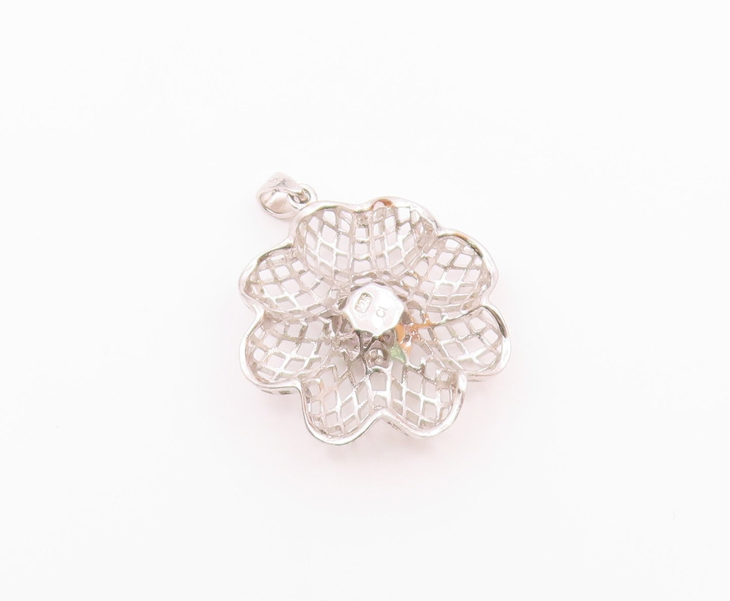 925 Sterling Silver  Vintage Cubic Zirconia Flower Motif Pendant  PT18977