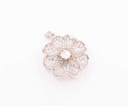 925 Sterling Silver  Vintage Cubic Zirconia Flower Motif Pendant  PT18977