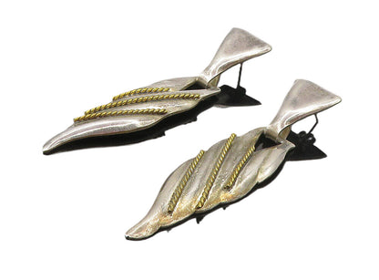MEXICO 925 Silver  Vintage Two Tone Rope Twist Pointed Dangle Earrings  EG4674