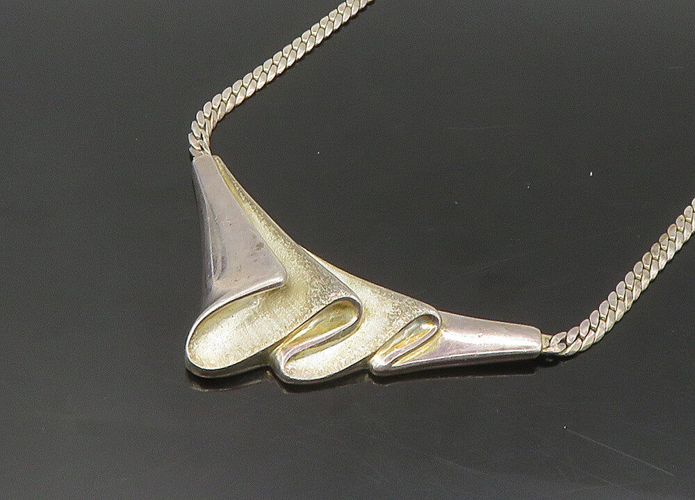 925 Sterling Silver  Vintage Shiny Pleated Pendant Snake Chain Necklace NE3700