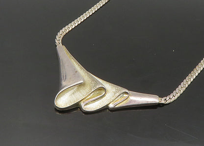 925 Sterling Silver  Vintage Shiny Pleated Pendant Snake Chain Necklace NE3700