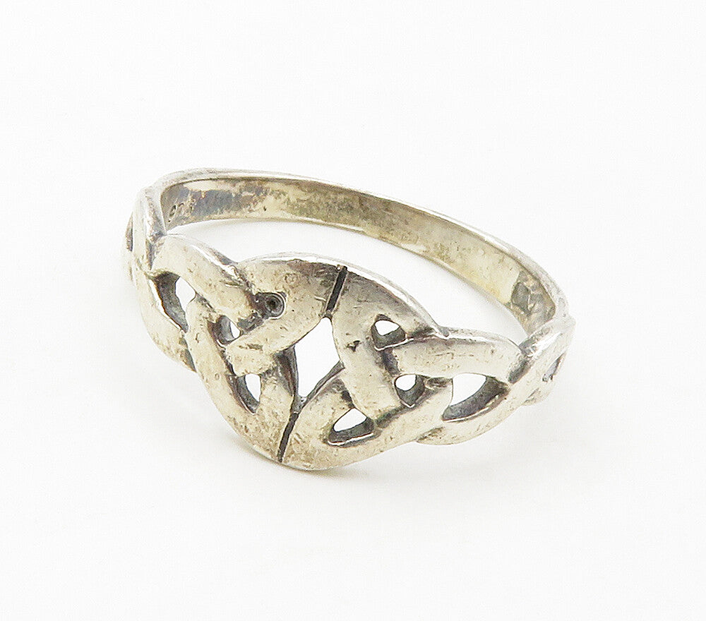 925 Sterling Silver  Vintage Shiny Celtic Knot Band Ring Sz 7.5  RG16570