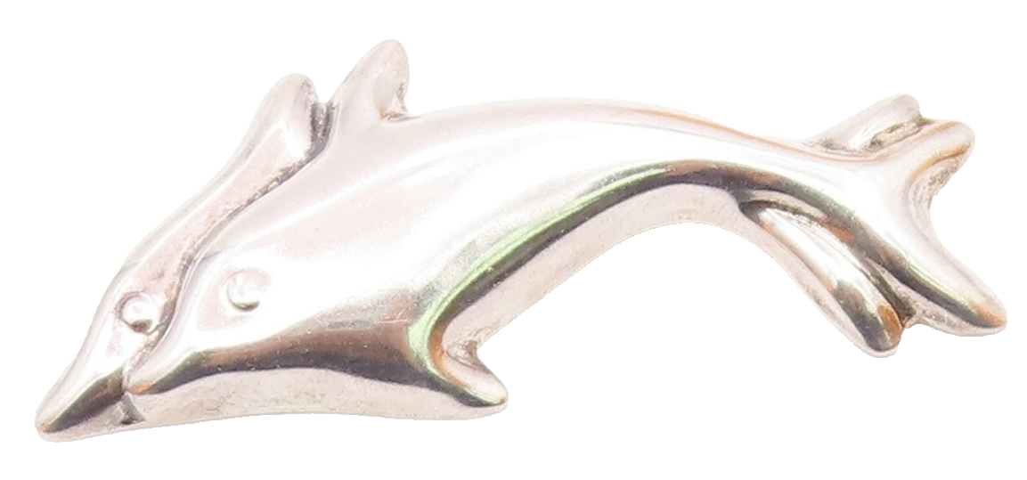 MEXICO 925 Sterling Silver  Vintage Shiny Leaping Dolphins Brooch Pin  BP3118