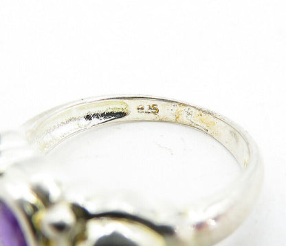 925 Sterling Silver  Vintage Purple Topaz Shiny Solitaire Ring Sz 7  RG5771