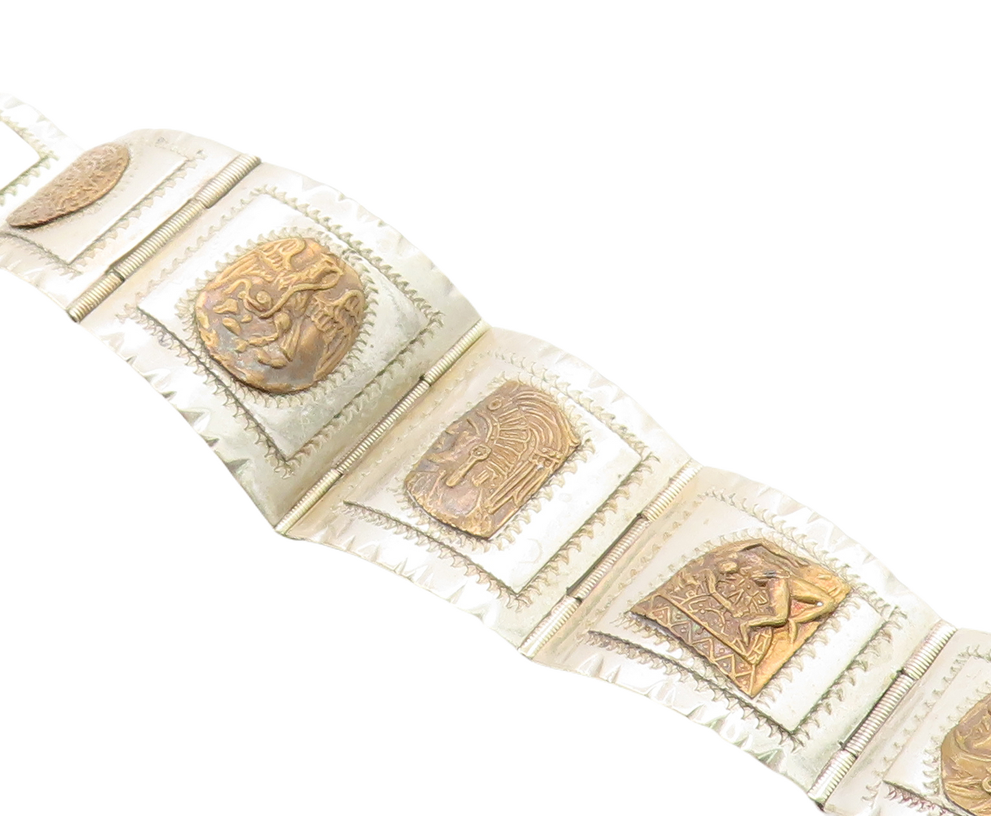 MEXICO 925 Sterling Silver  Vintage Chief's Head 2 Tone Chain Bracelet  BT2738